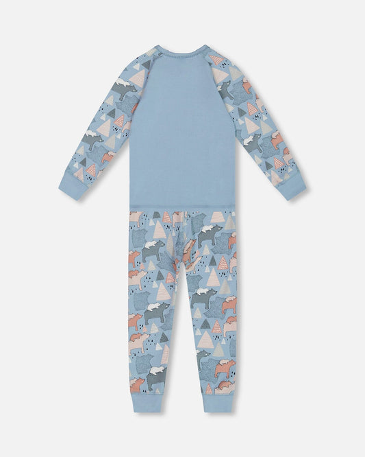 Organic Cotton Two Piece Pajama Set Air Blue Printed Mama Bears