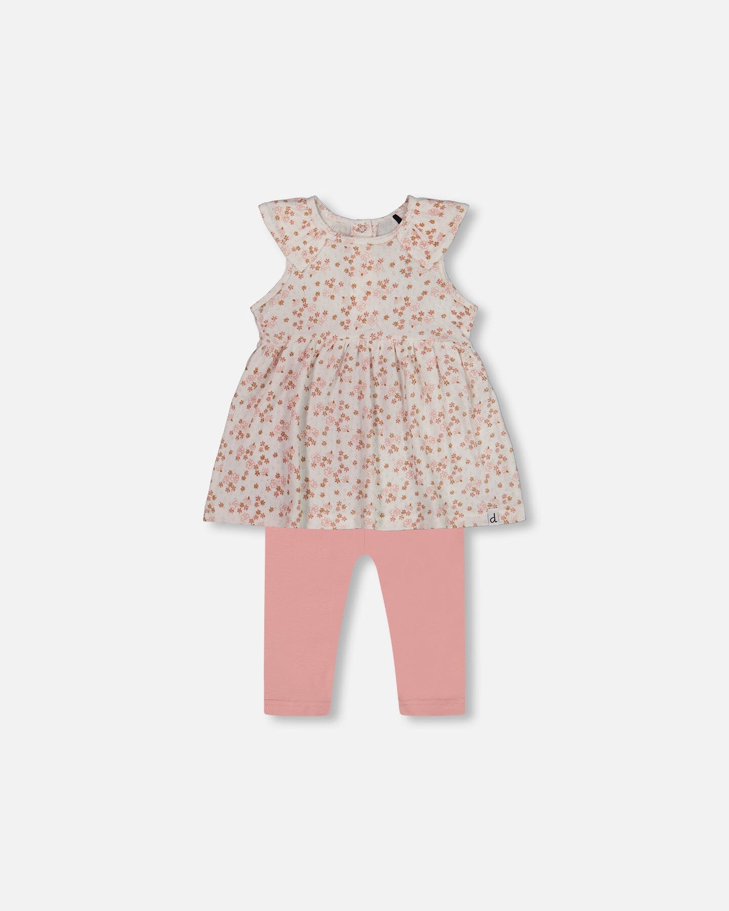 Printed Organic Cotton Tunic And Leggings Set White With Pink Flowers