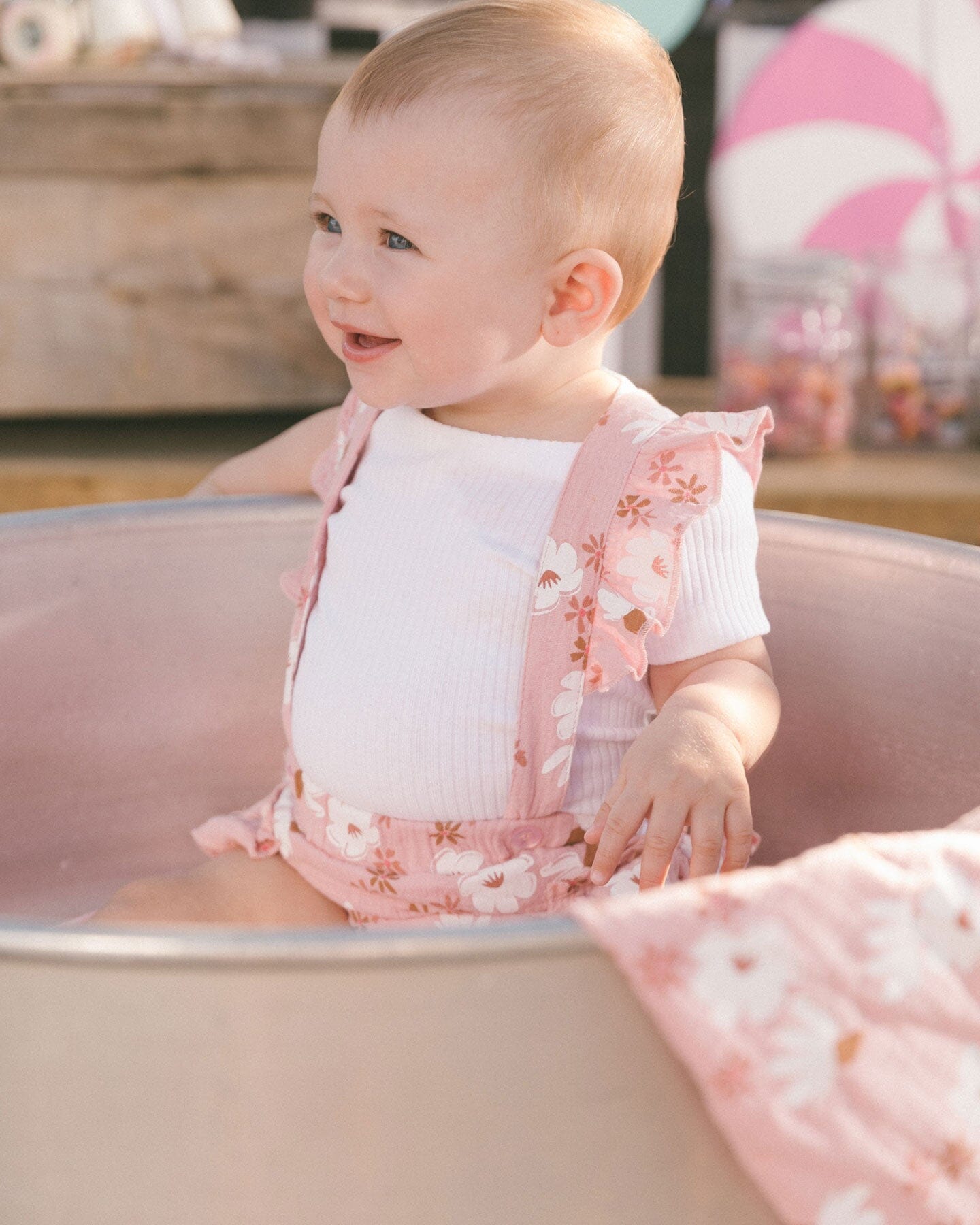 Printed Muslin Short And Organic Cotton Bodysuit Set Pink And White Flowers