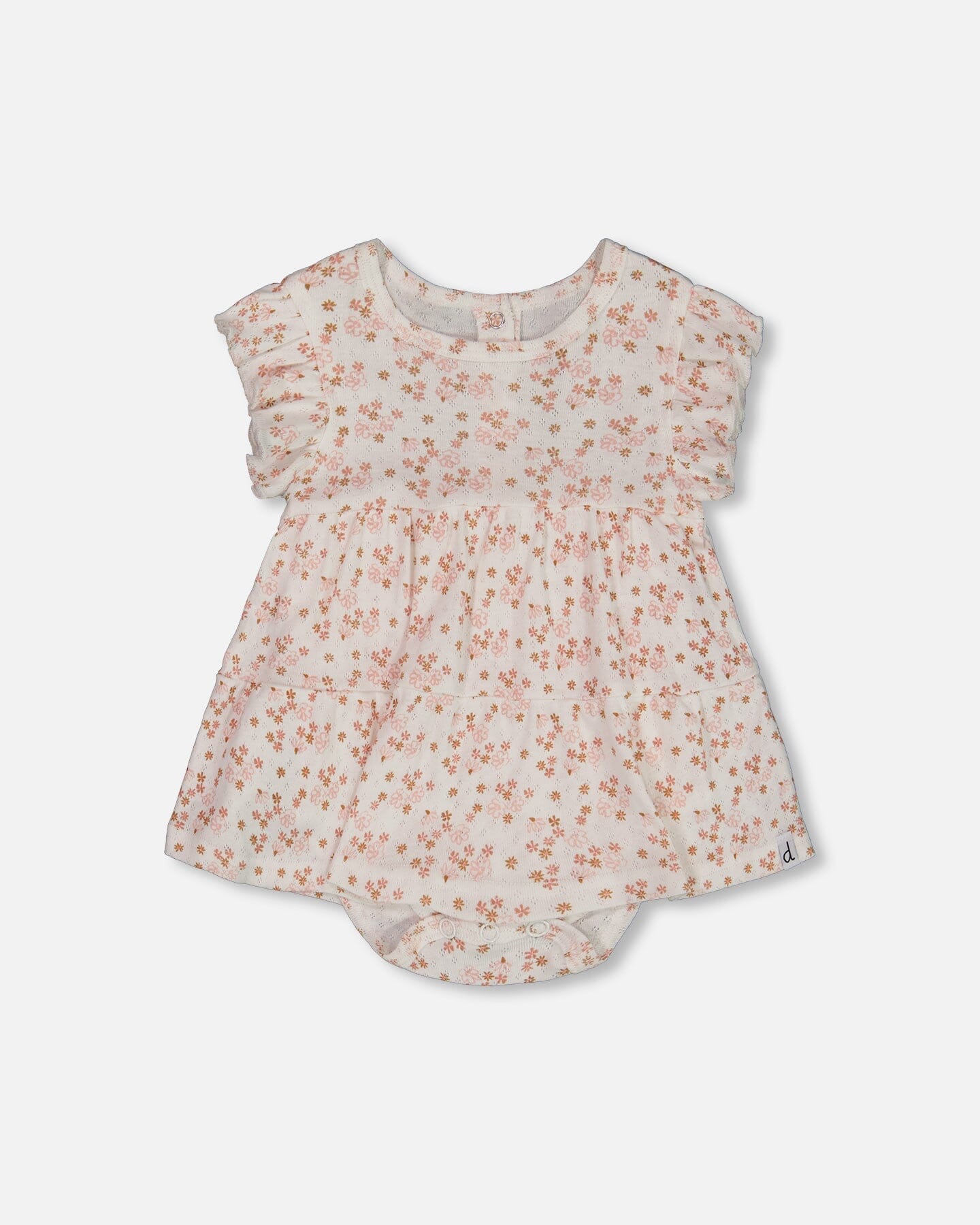 Organic Cotton Pointelle Romper Printed White And Pink Flowers