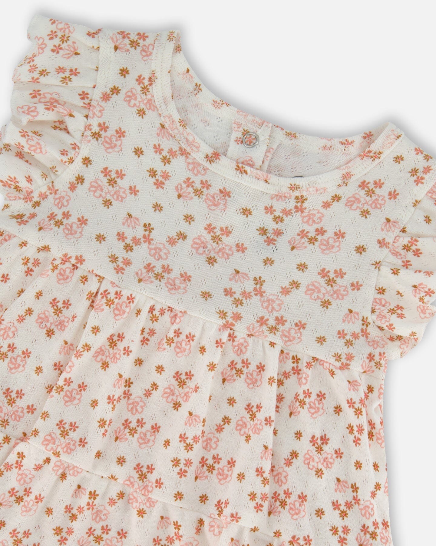 Organic Cotton Pointelle Romper Printed White And Pink Flowers