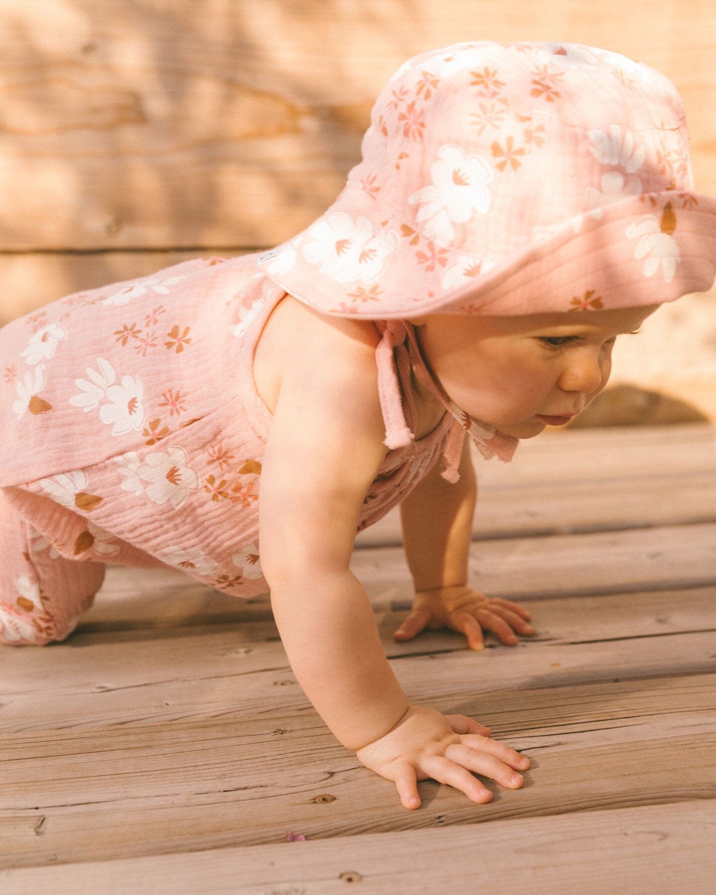 Printed Muslin Bucket Hat Pink And White Flowers