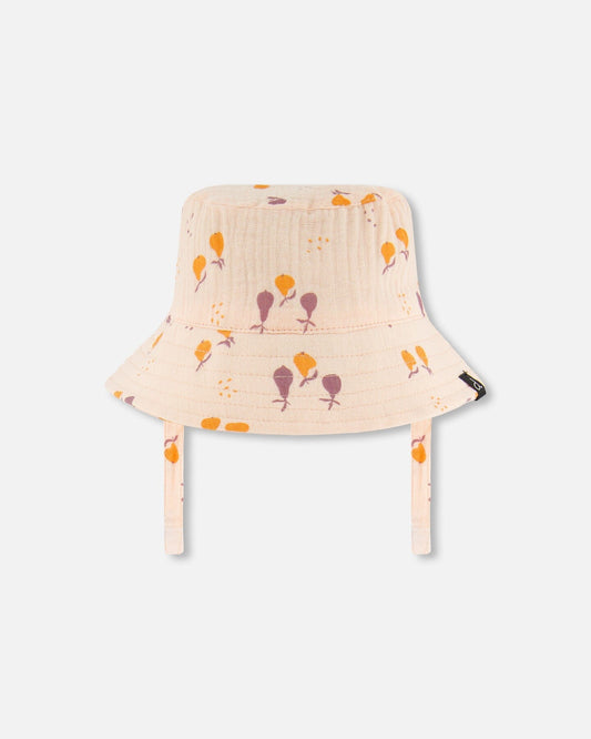 Printed Muslin Bucket Hat Peach With Pears