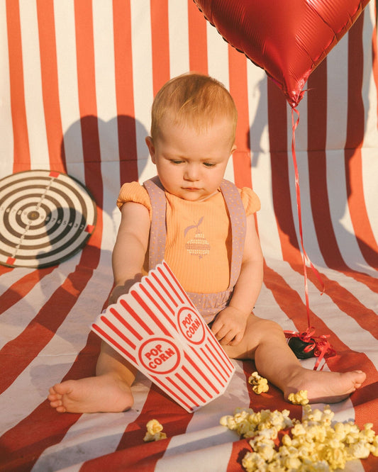 Printed Organic Cotton Onesie And Shortall Set Orange And Purple