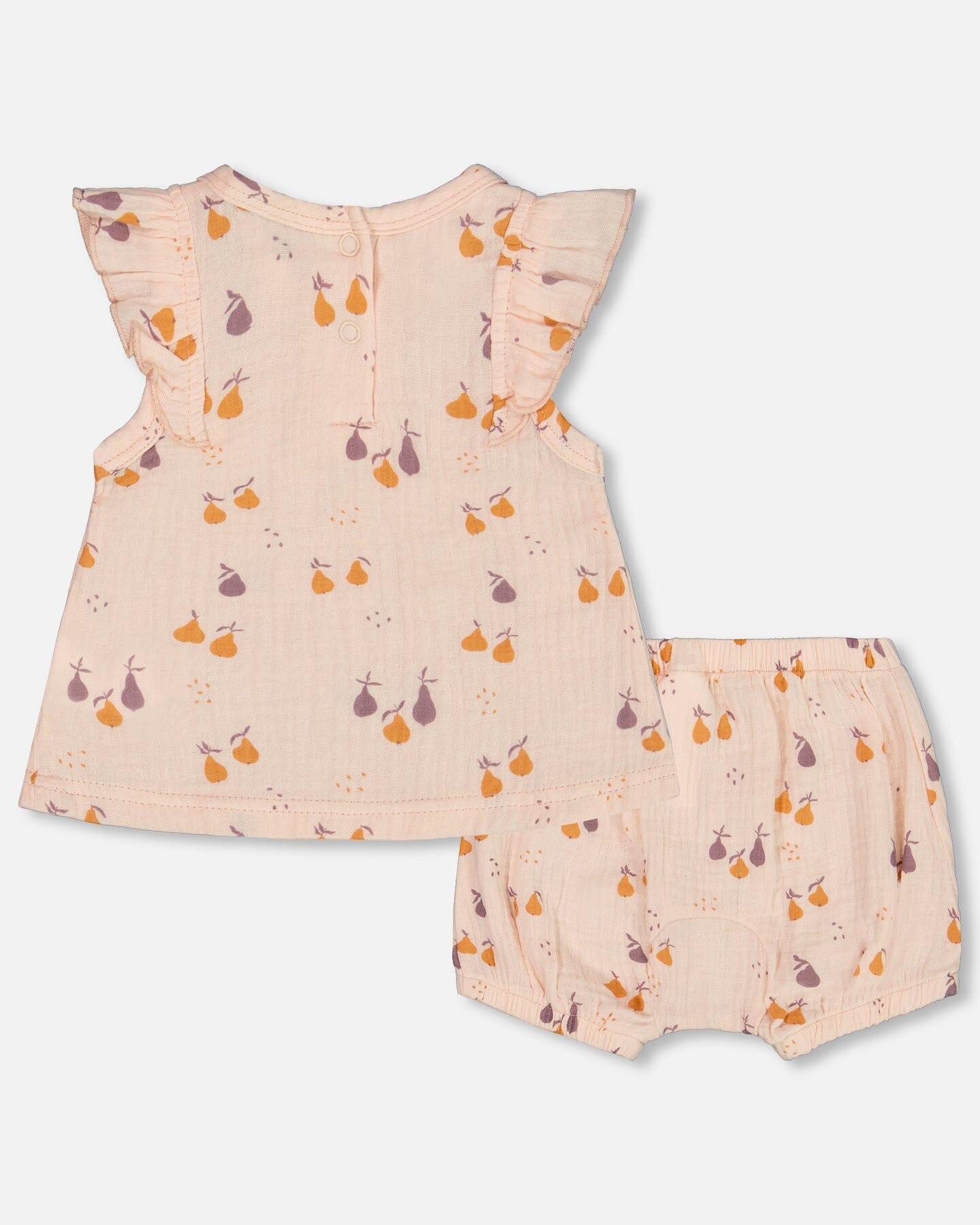 Printed Muslin Top And Bloomer Set Peach With Pears