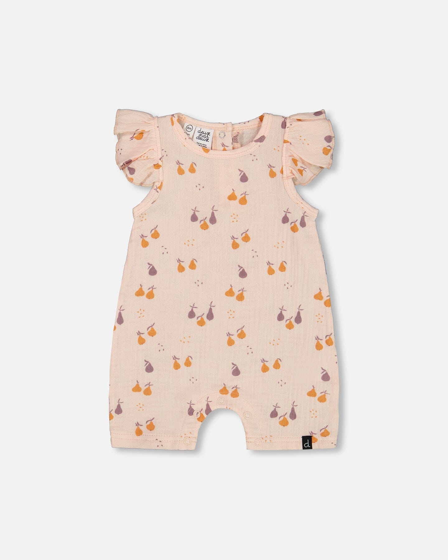 Printed Muslin One Piece Romper Peach With Pears