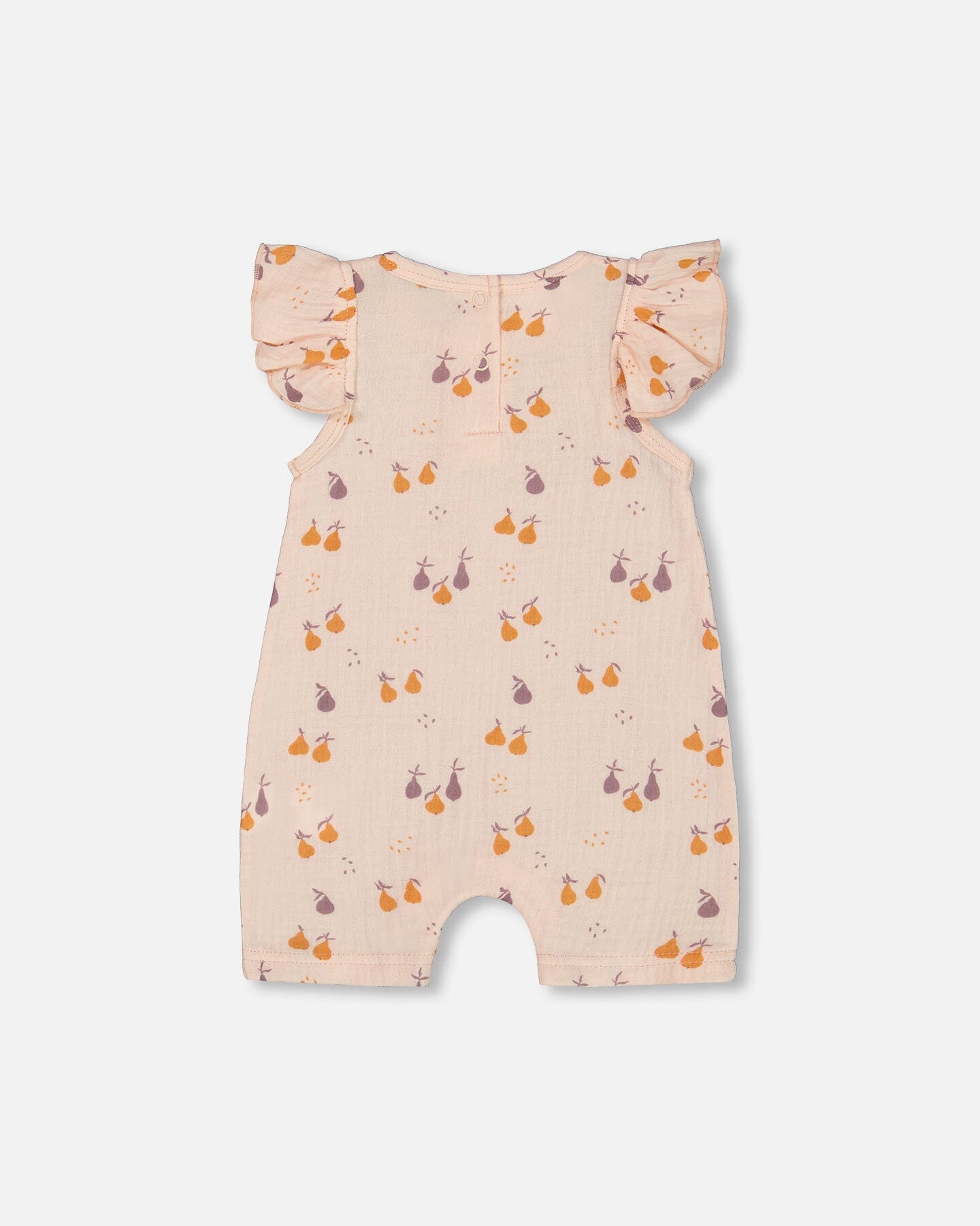 Printed Muslin One Piece Romper Peach With Pears
