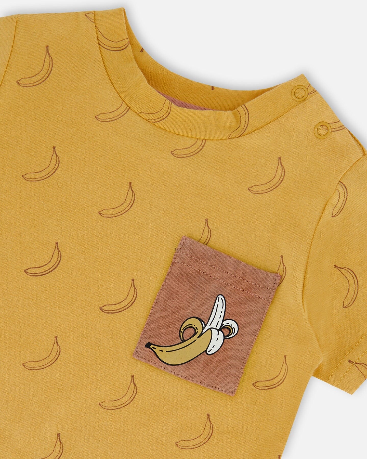 Printed Organic Cotton Top And Short Set Brown, Yellow, And Bananas