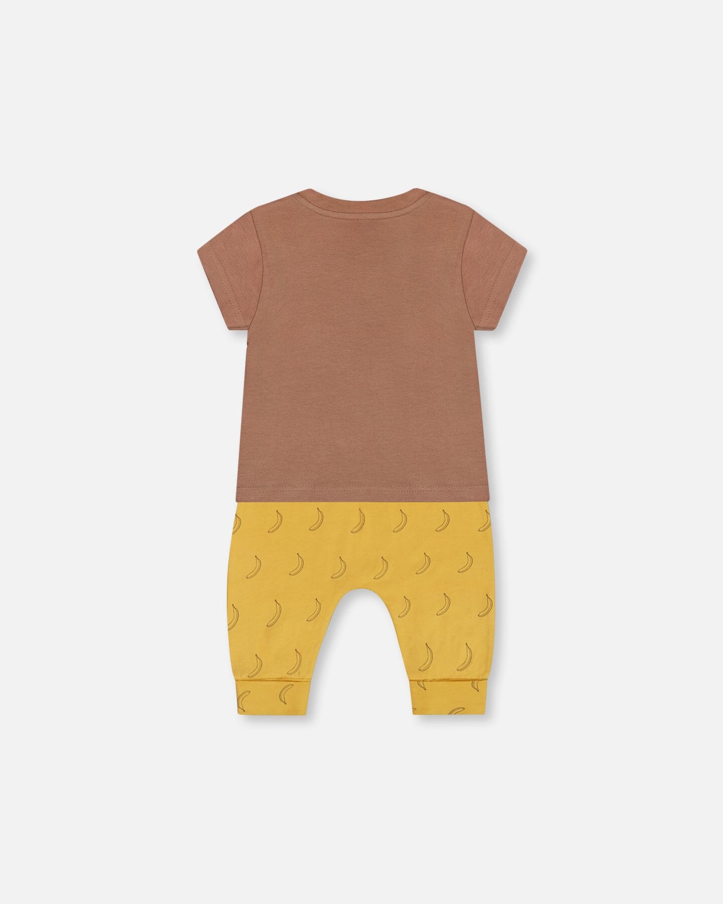 Printed Organic Cotton Top And Pant Set Yellow Bananas And Brown