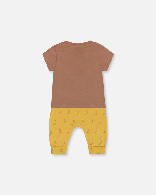 Printed Organic Cotton Top And Pant Set Yellow Bananas And Brown