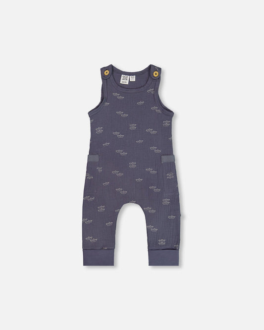 Printed Muslin One-Piece Jumpsuit Navy Blue Paper Boats