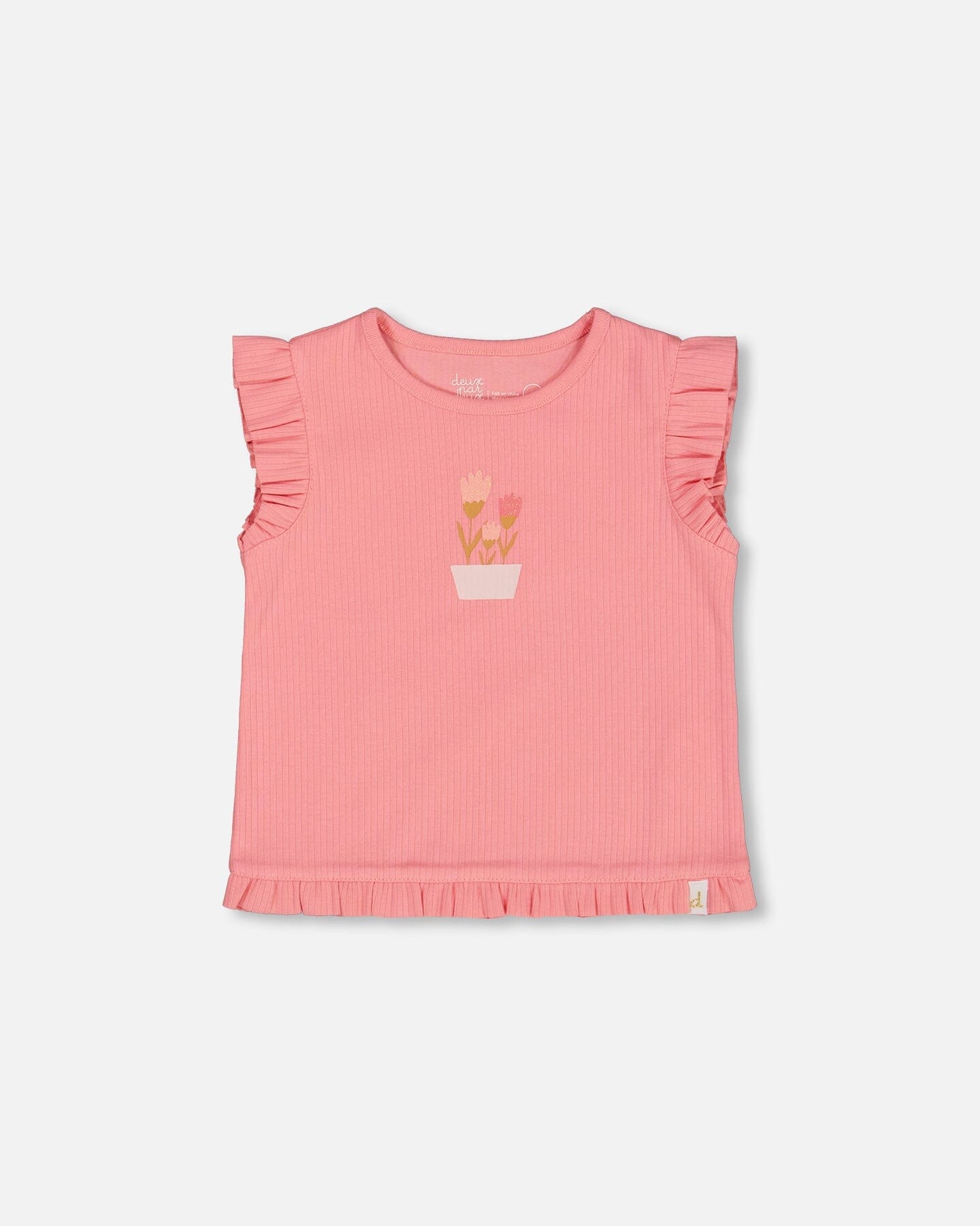 Rib Tank Top With Frills Coral Pink