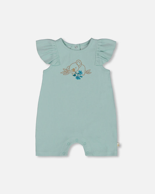 Organic Cotton Romper With Frills Light Blue