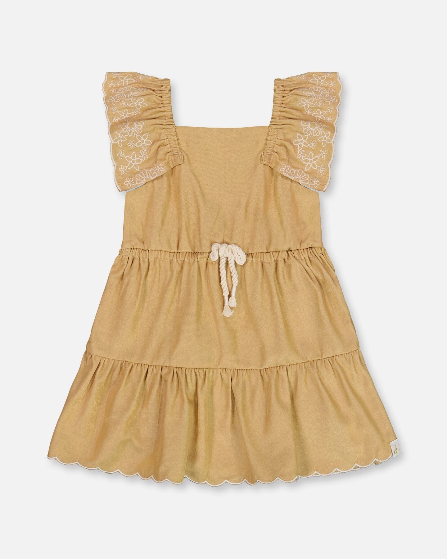 Chambray Dress With Embroidery Golden Beige