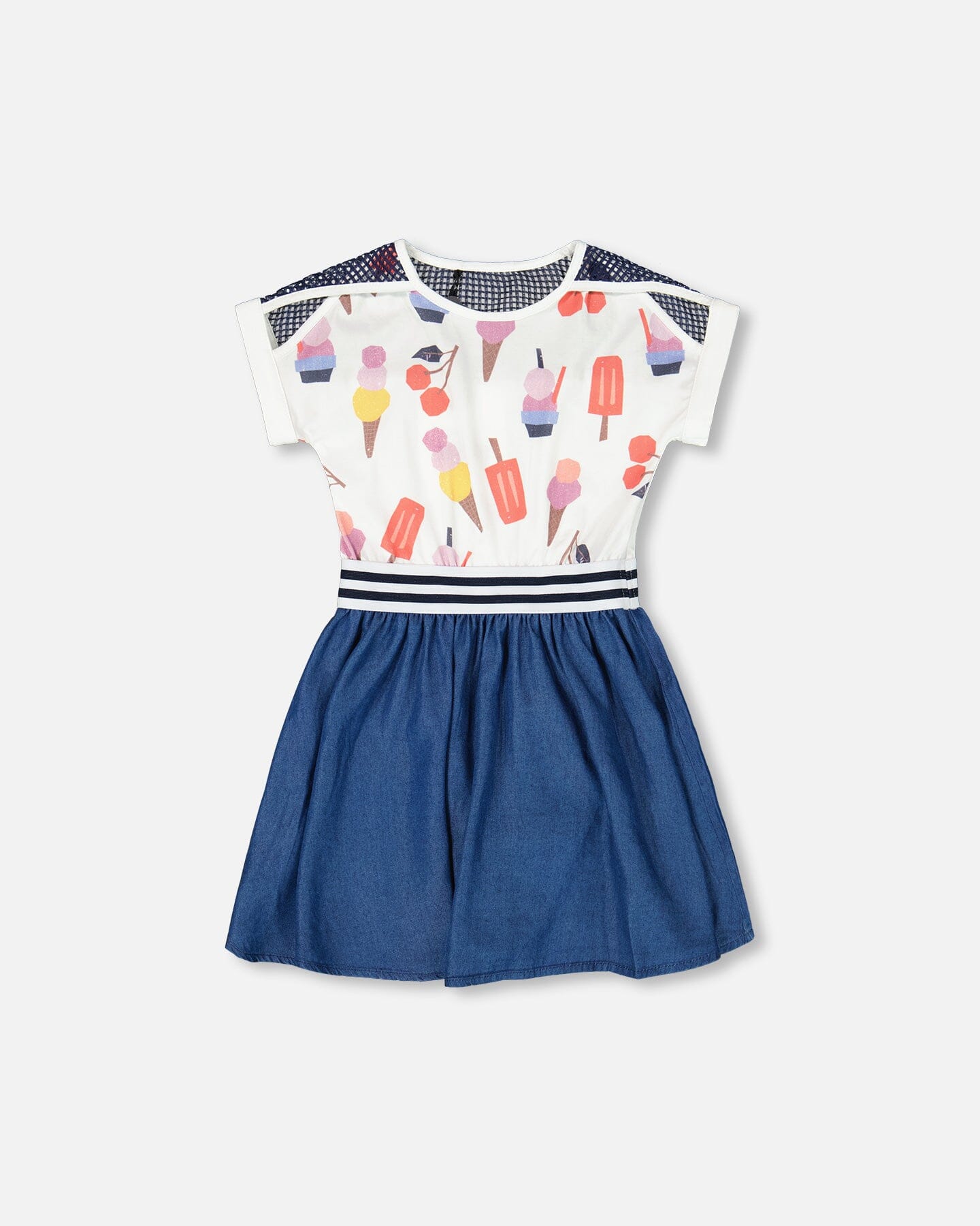 Bi-Material Organic Cotton And Chambray Dress Multicolored And Denim