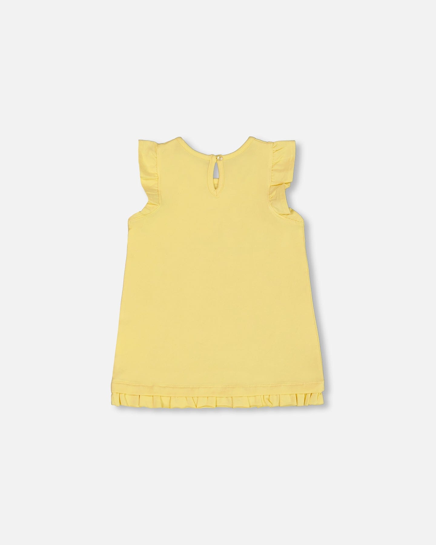 Organic Cotton Tunic With Frill And Print Yellow And Flamingo