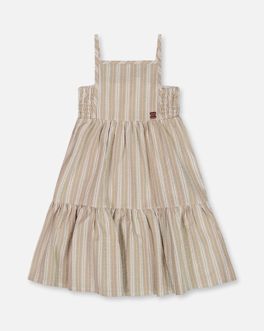 Sleeveless Cotton Dress White And Sage Striped