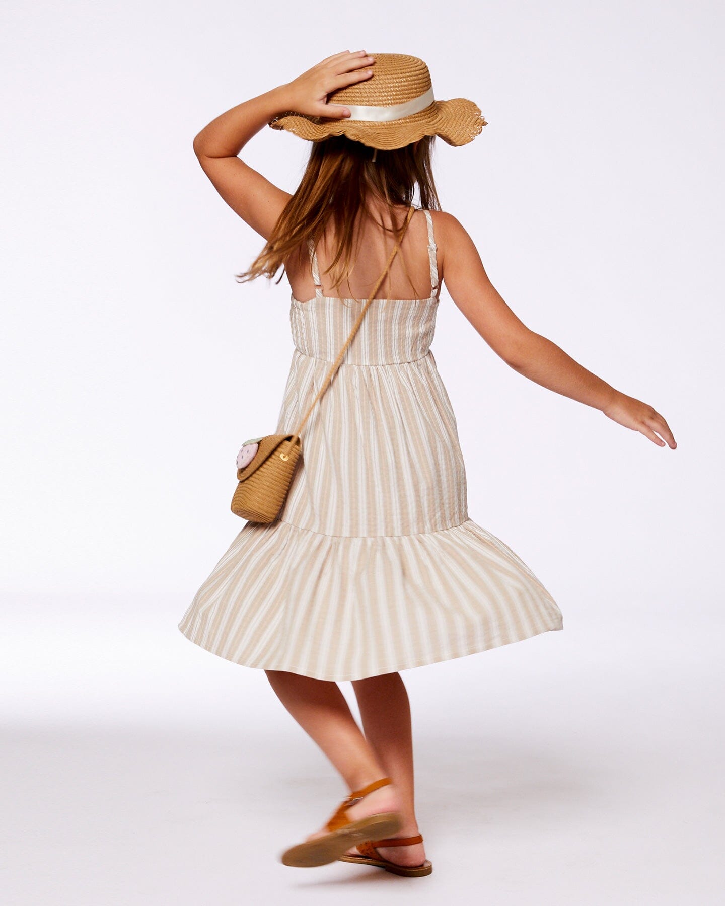 Sleeveless Cotton Dress White And Sage Striped