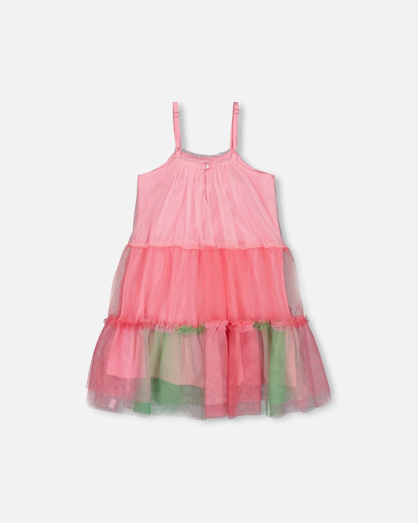 Sleeveless Color Block Tulle Dress Pink And Green