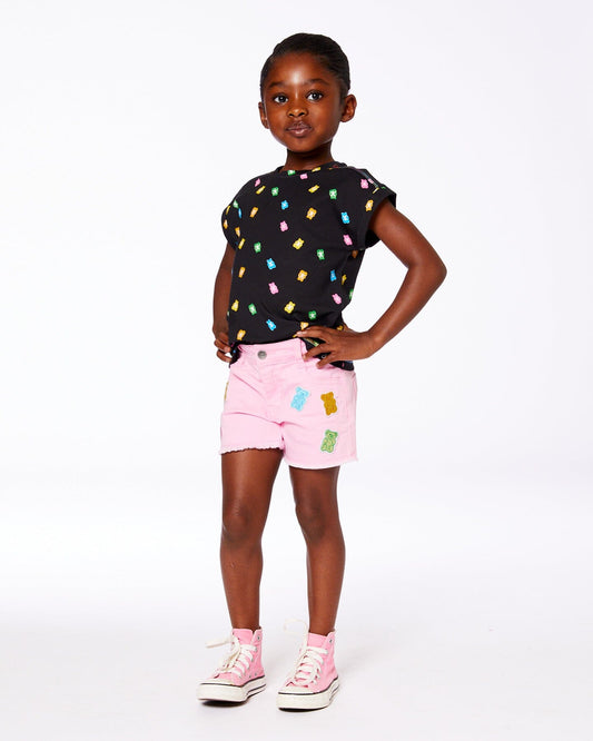 Jean Short With Embroidery Pink And Multicolored Gummies