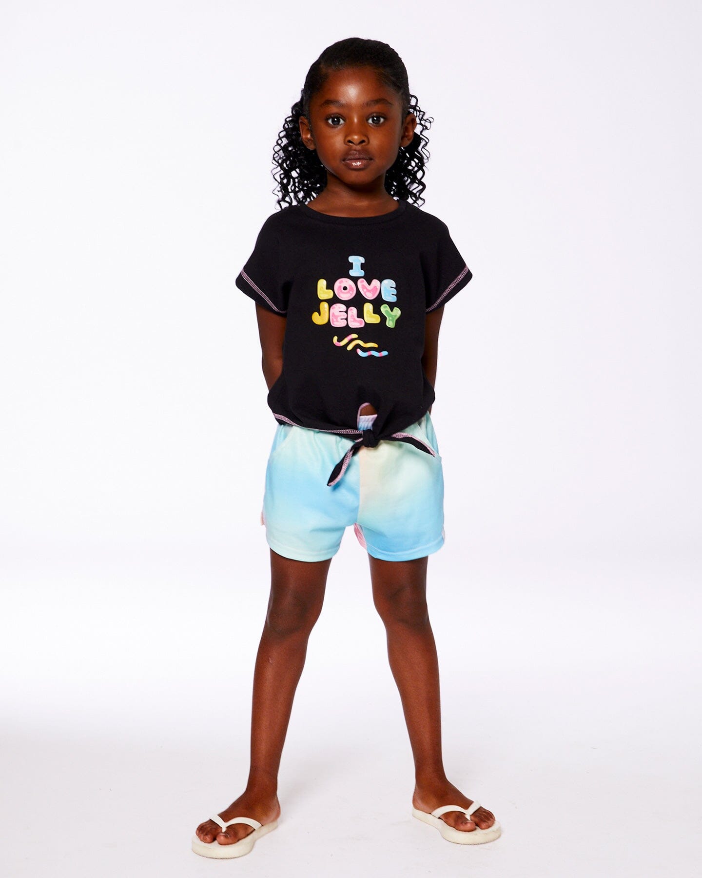 Organic Cotton Tee With Print And Knot Black And Multicolored