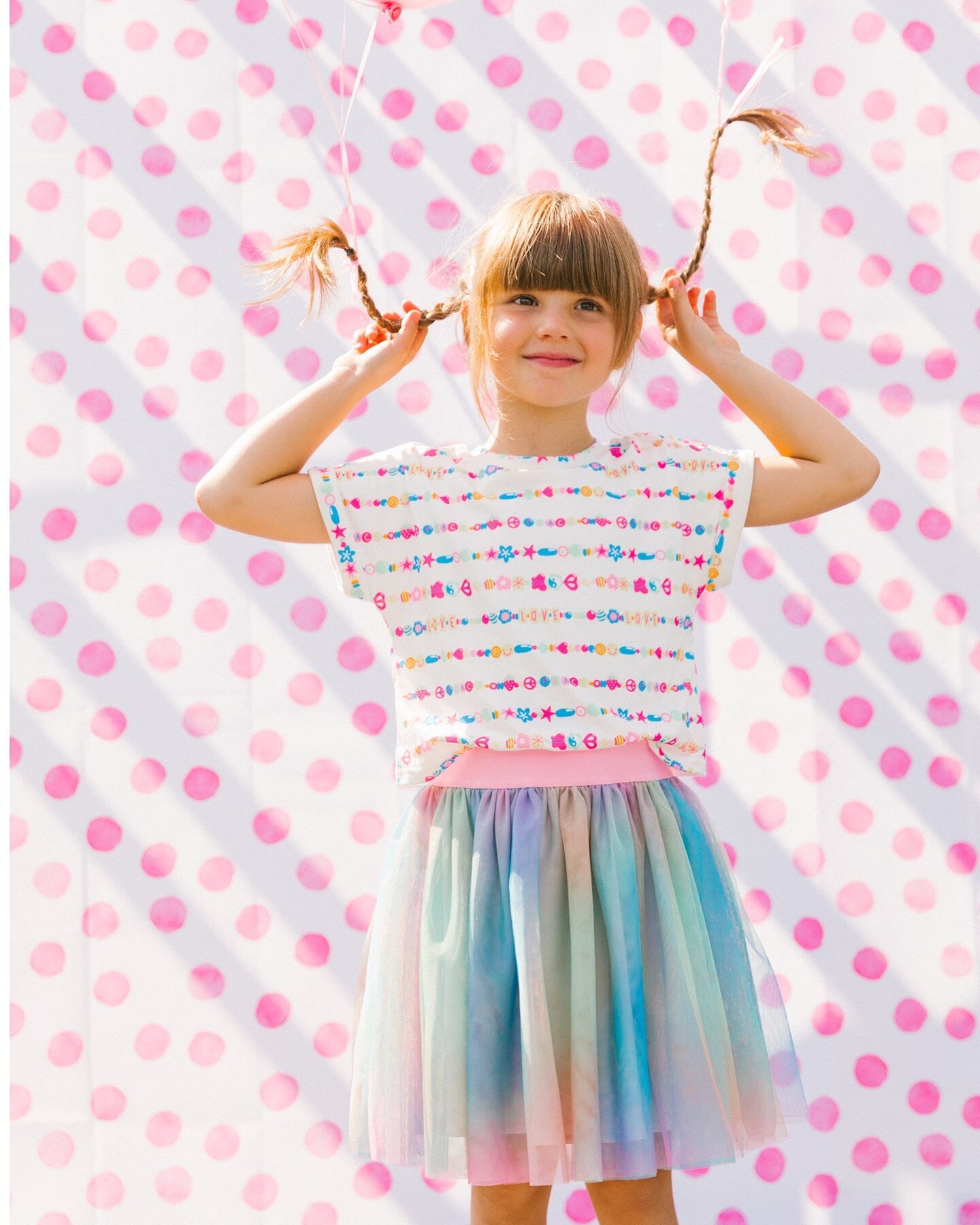 Bi-Material Dress With Mesh Skirt Multicolored Tie Dye And White