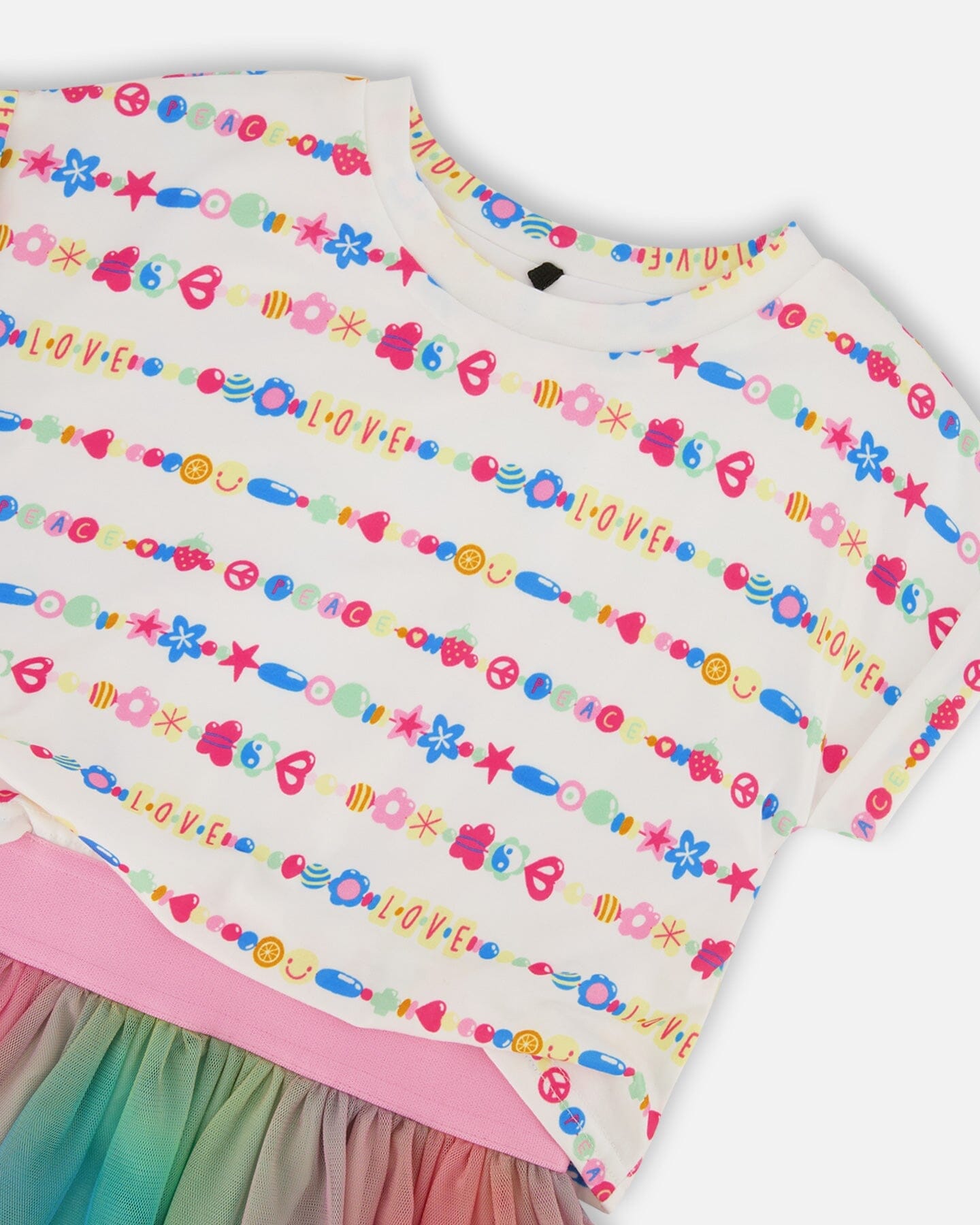 Bi-Material Dress With Mesh Skirt Multicolored Tie Dye And White