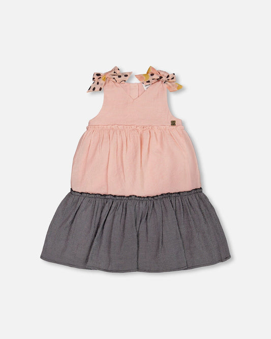 Tiered Dress With Bows Pink And Black