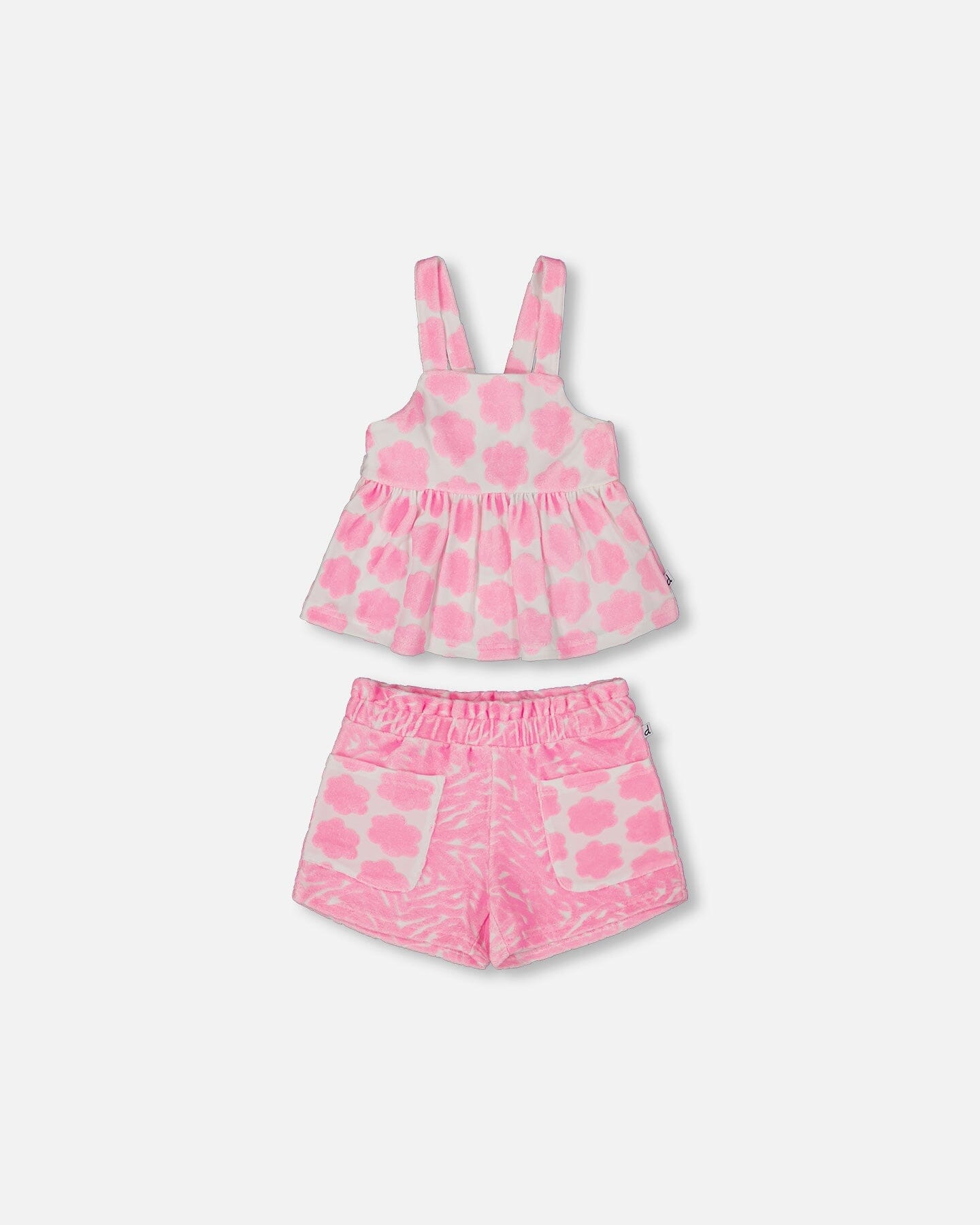 Printed Terry Tank Top And Shorts Set Vibrant Pink And White