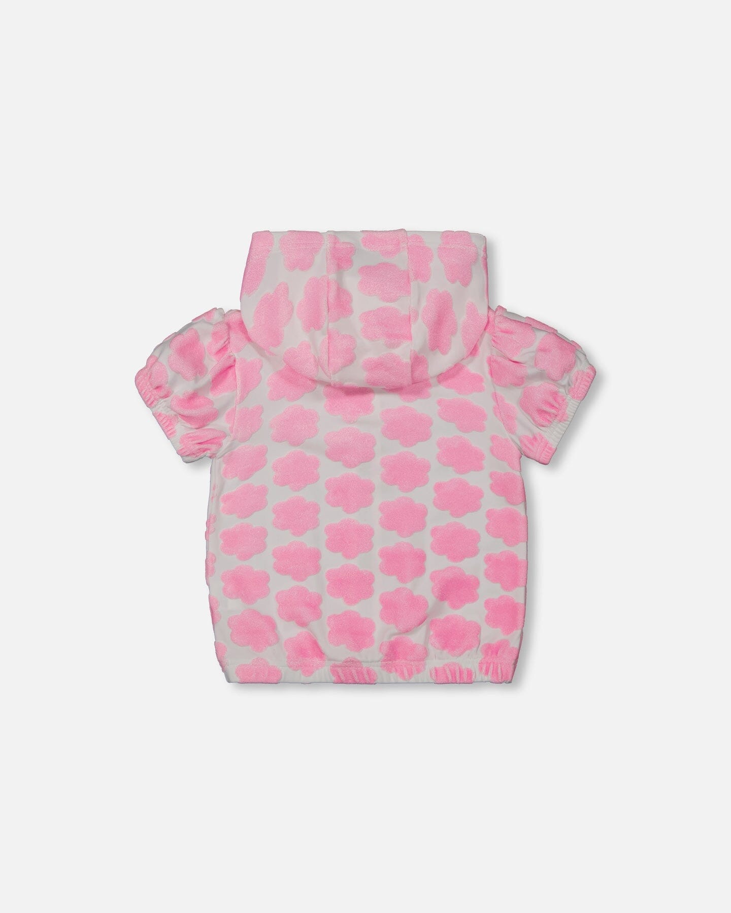 Printed Terry Short Sleeve Hoodie Cardigan Vibrant Pink And White