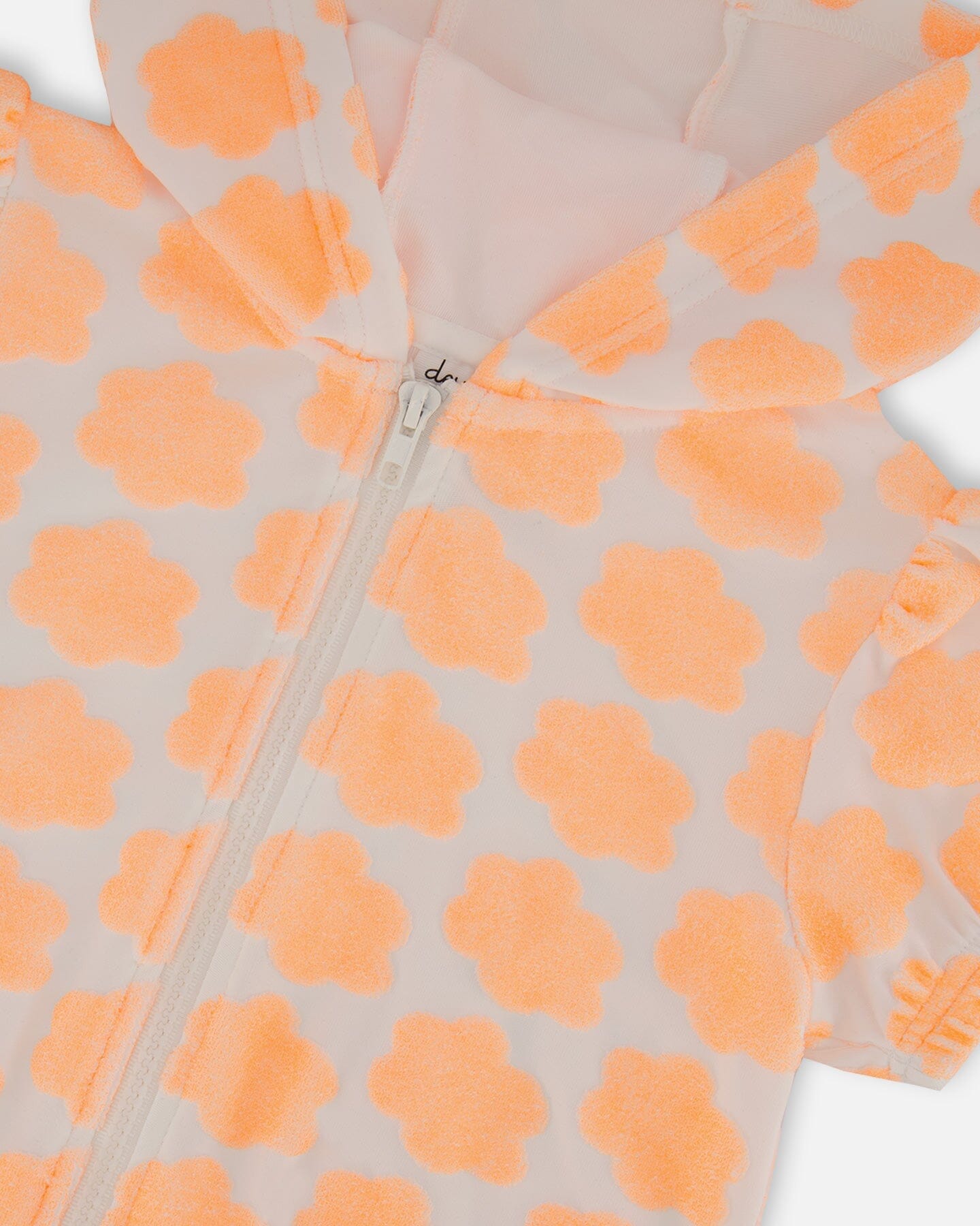 Printed Terry Short Sleeve Hoodie Cardigan Vibrant Orange And White