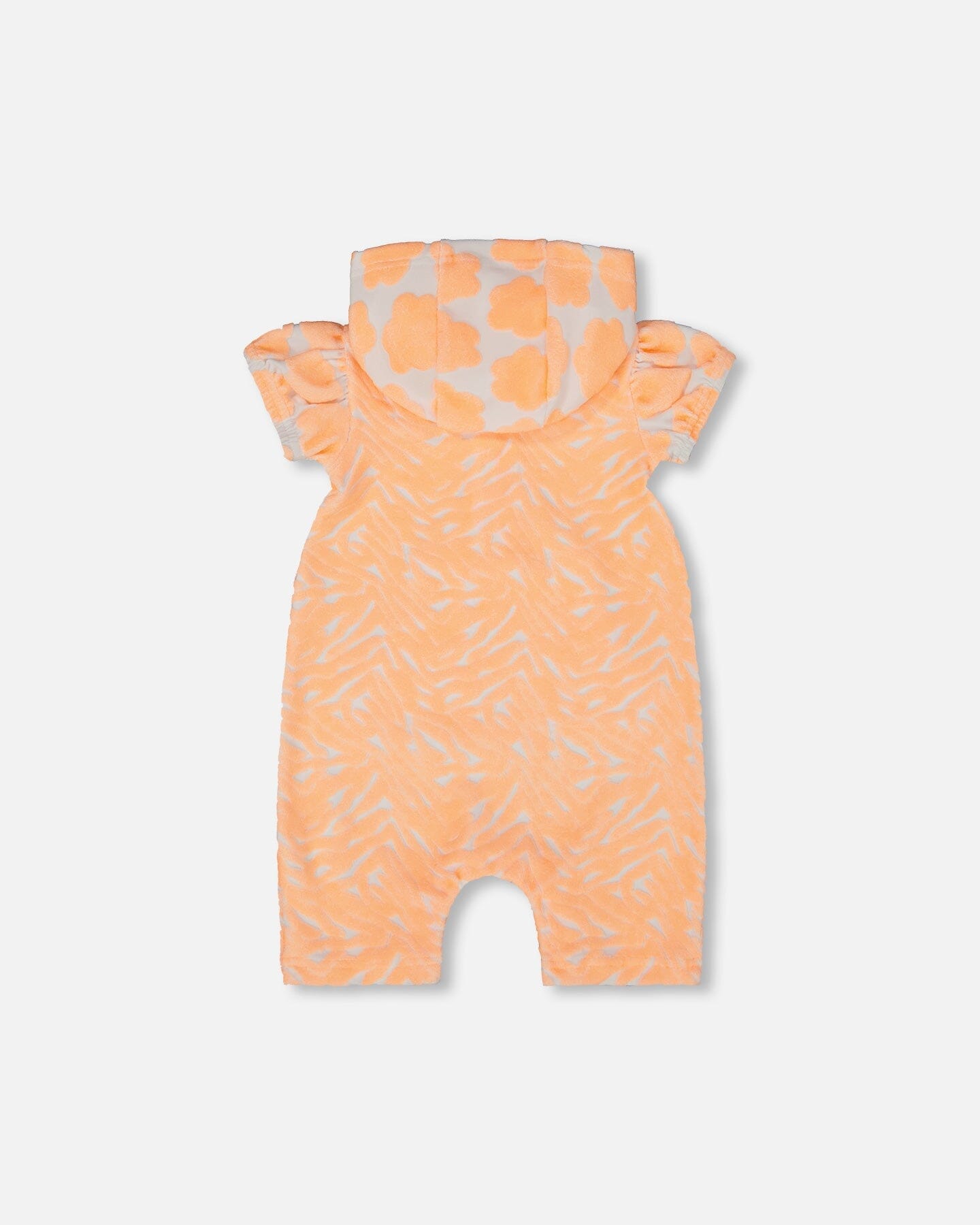 Printed Terry Romper With Hood Vibrant Orange And White