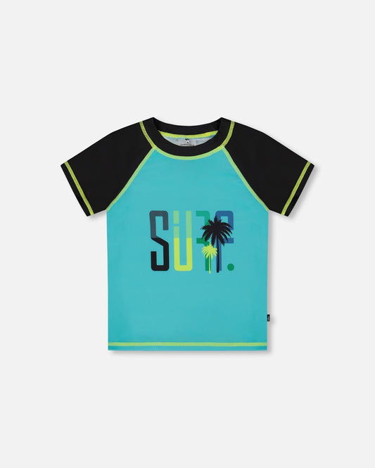 Short Sleeve Rashguard Black And Turquoise