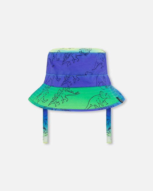 Printed Beach Hat Vibrant Blue And Green Dino