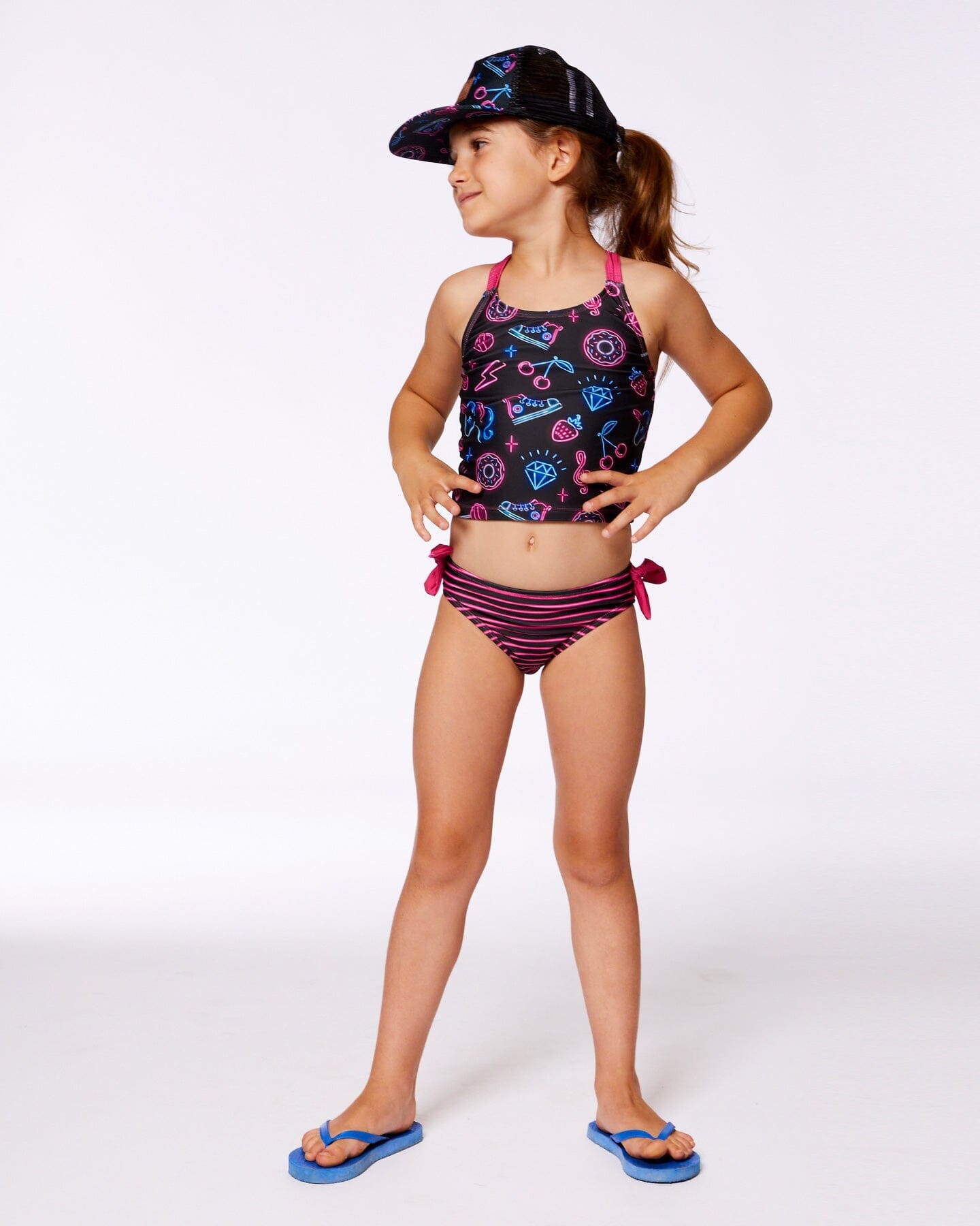 Printed Two-Piece Swimsuit Black And Blue And Pink Items