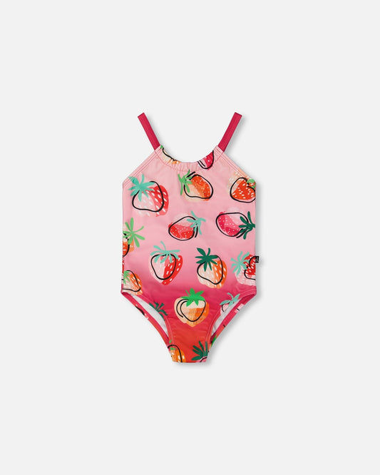 Printed One-Piece Swimsuit Pink Gradient Strawberry