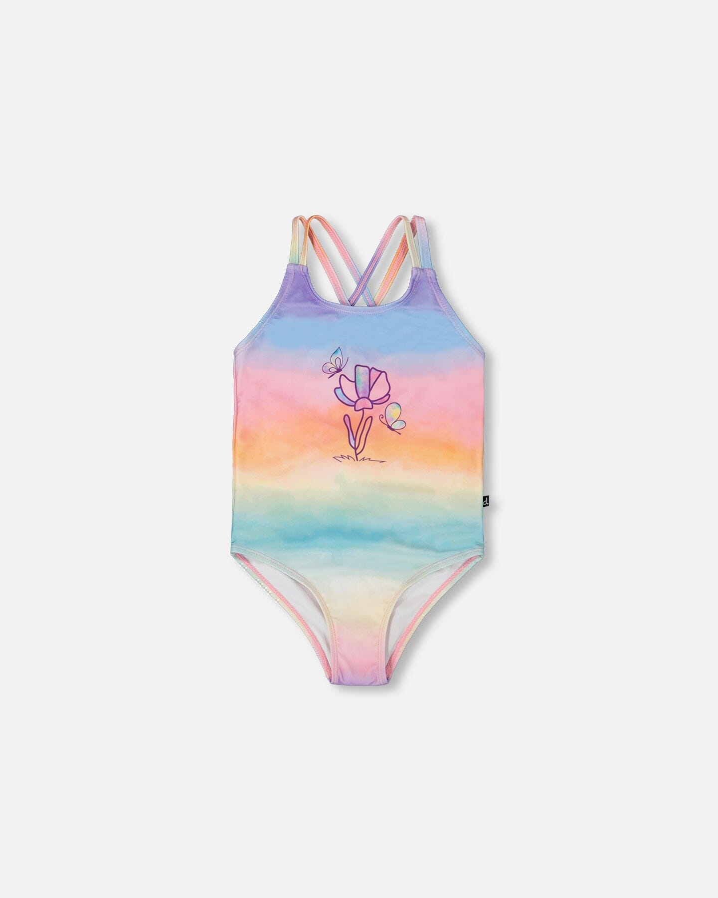 Printed One-Piece Swimsuit Flowers On Multicolored Background