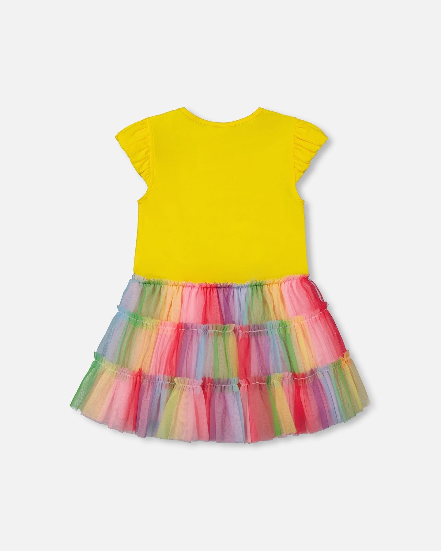 Short Sleeve Dress With Ruffle Tulle Skirt Multicolored