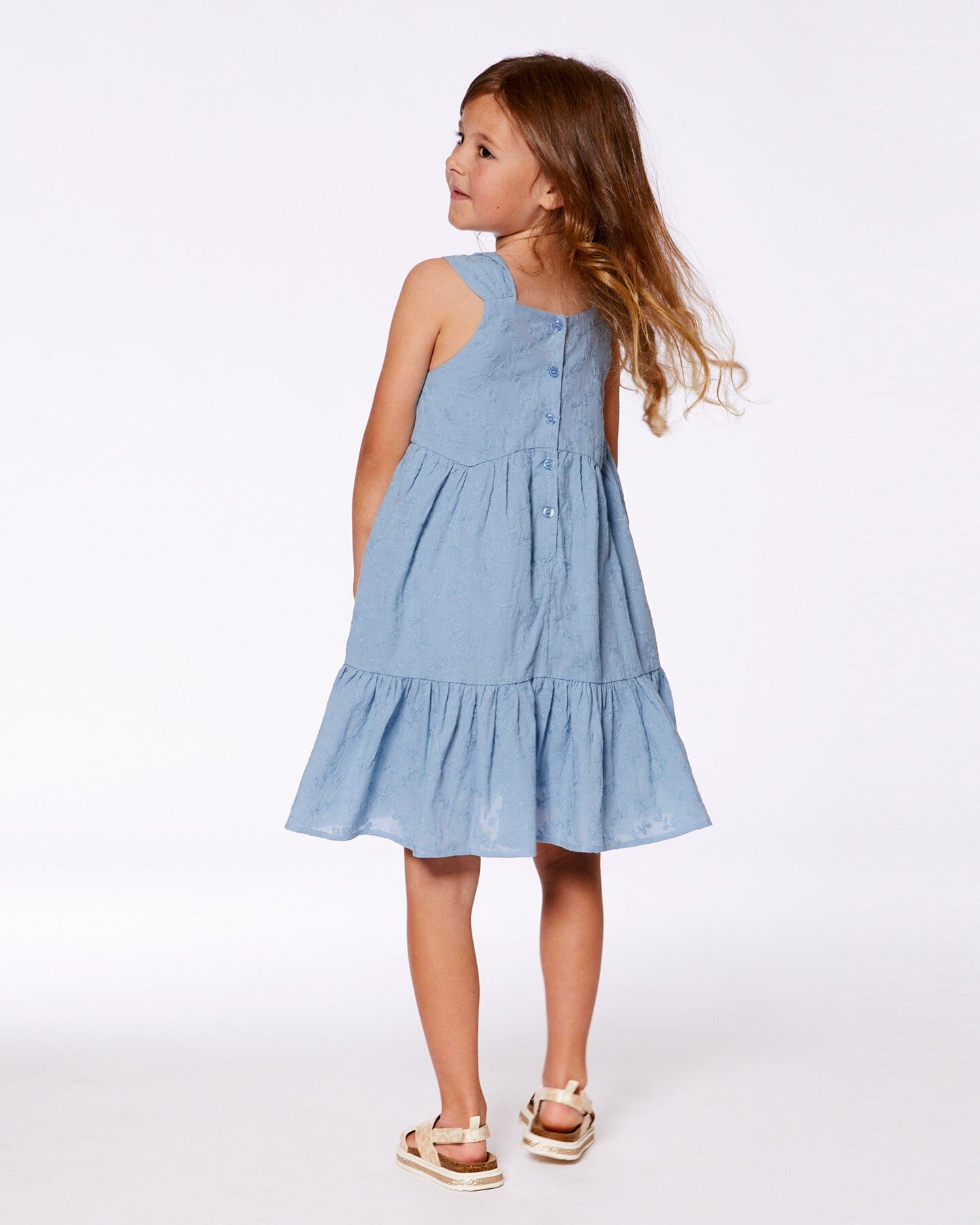 Multi-Tiered Eyelet Dress Gray Blue