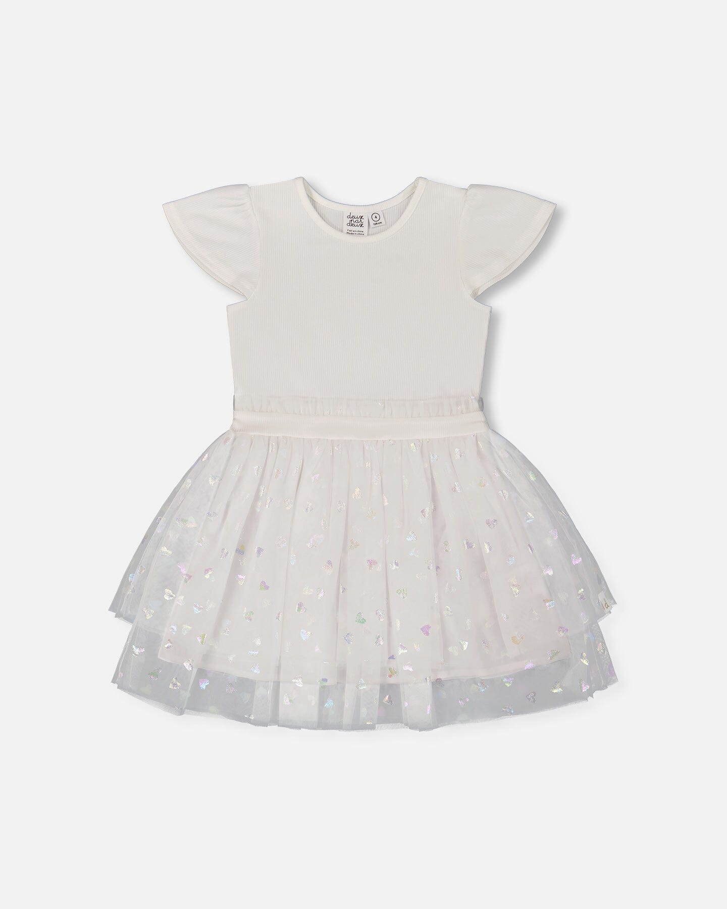 Bi-Material Dress With Glitter Hearts Skirt Snow White