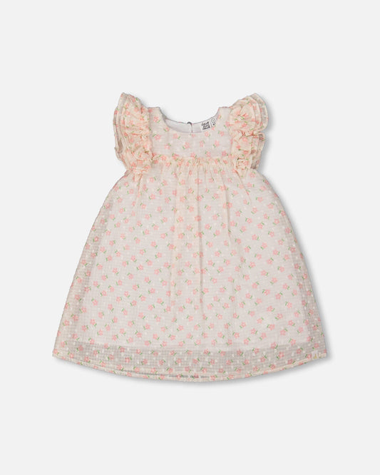 Printed Dress With Frills Pale Pink And Flowers