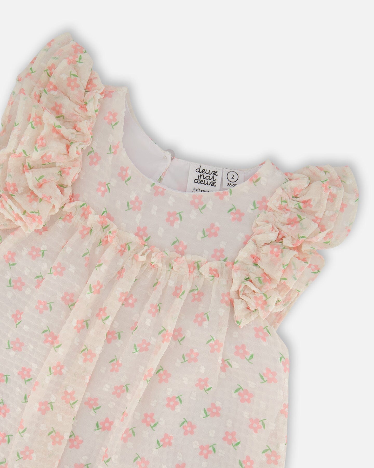 Printed Dress With Frills Pale Pink And Flowers