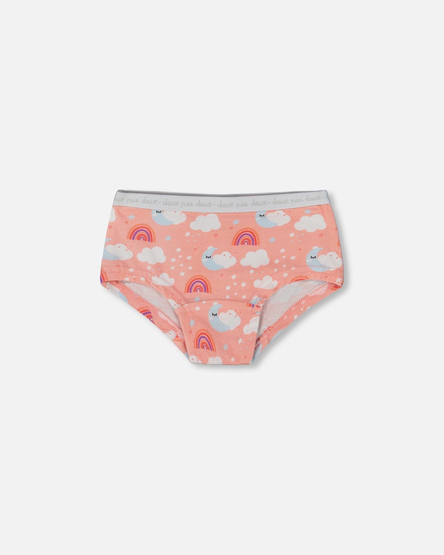 Printed Organic Cotton Boyshort Panty Rainbow On Light Coral