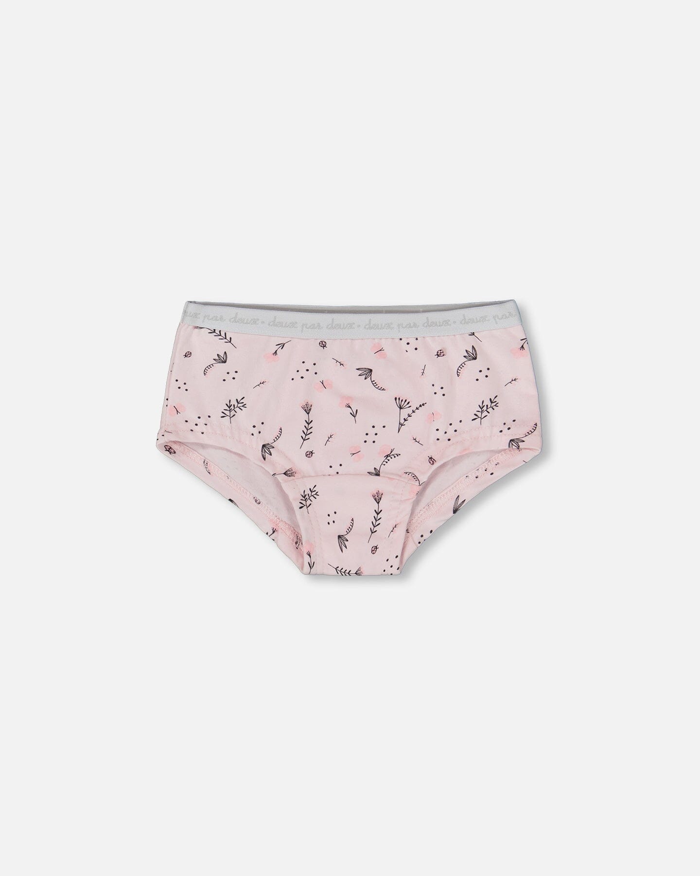 Printed Organic Cotton Boyshort Panty Small Pink Flowers On Pale Pink Background