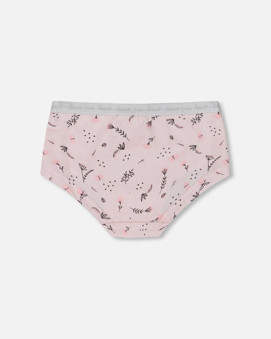 Printed Organic Cotton Boyshort Panty Small Pink Flowers On Pale Pink Background
