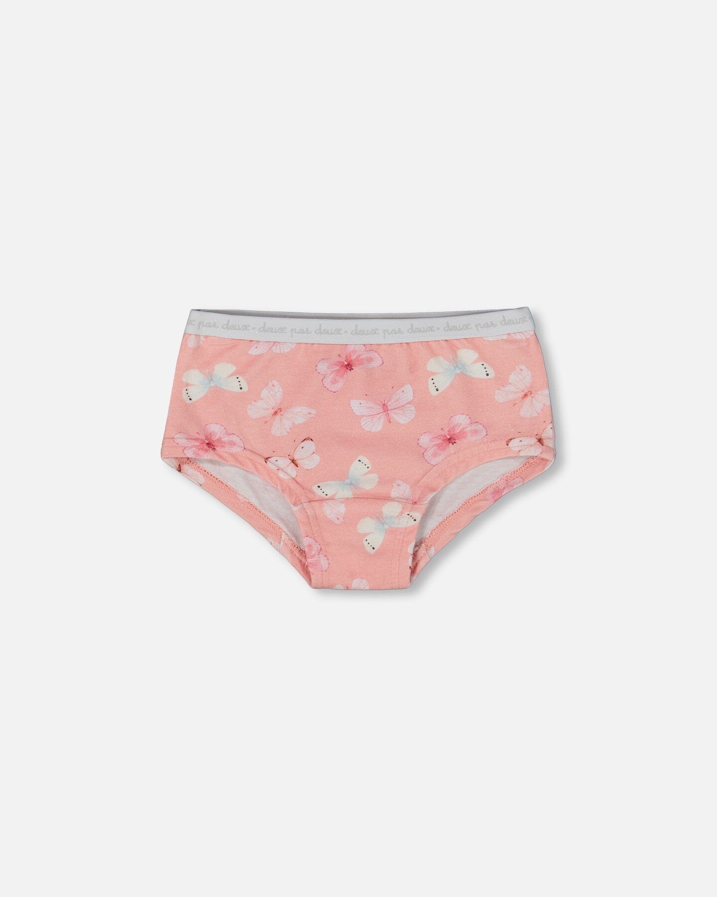 Printed Organic Cotton Boyshort Panty Pink And Blue Butterflies On Old Pink
