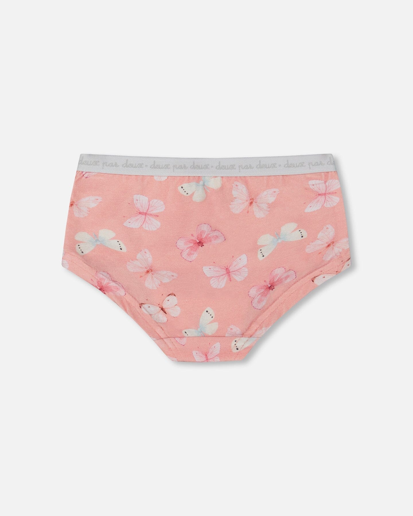 Printed Organic Cotton Boyshort Panty Pink And Blue Butterflies On Old Pink
