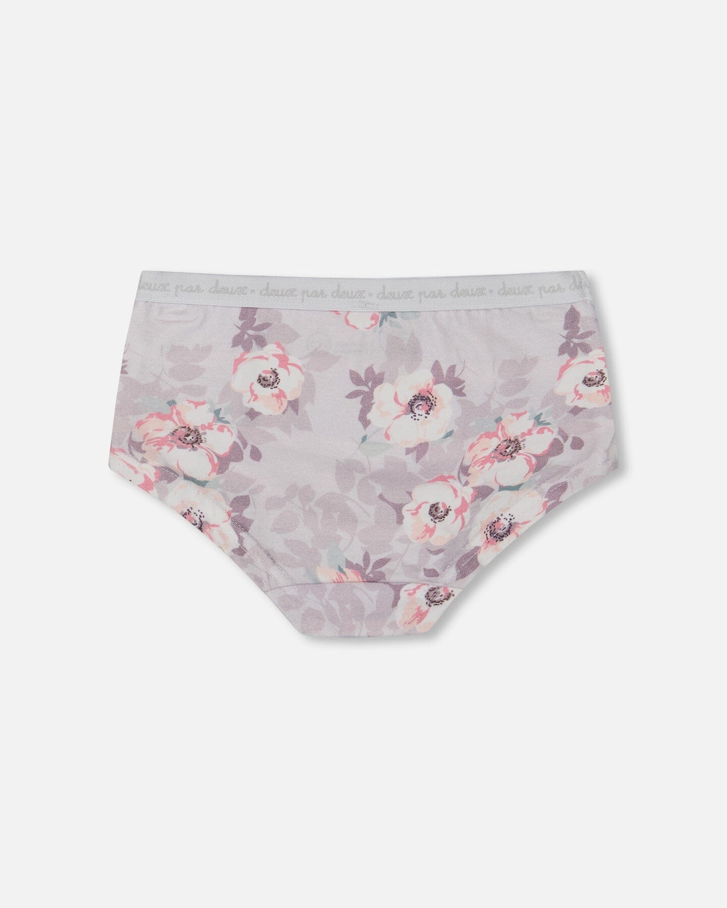 Printed Organic Cotton Boyshort Panty Pale Pink Flowers On Neutral Lilac