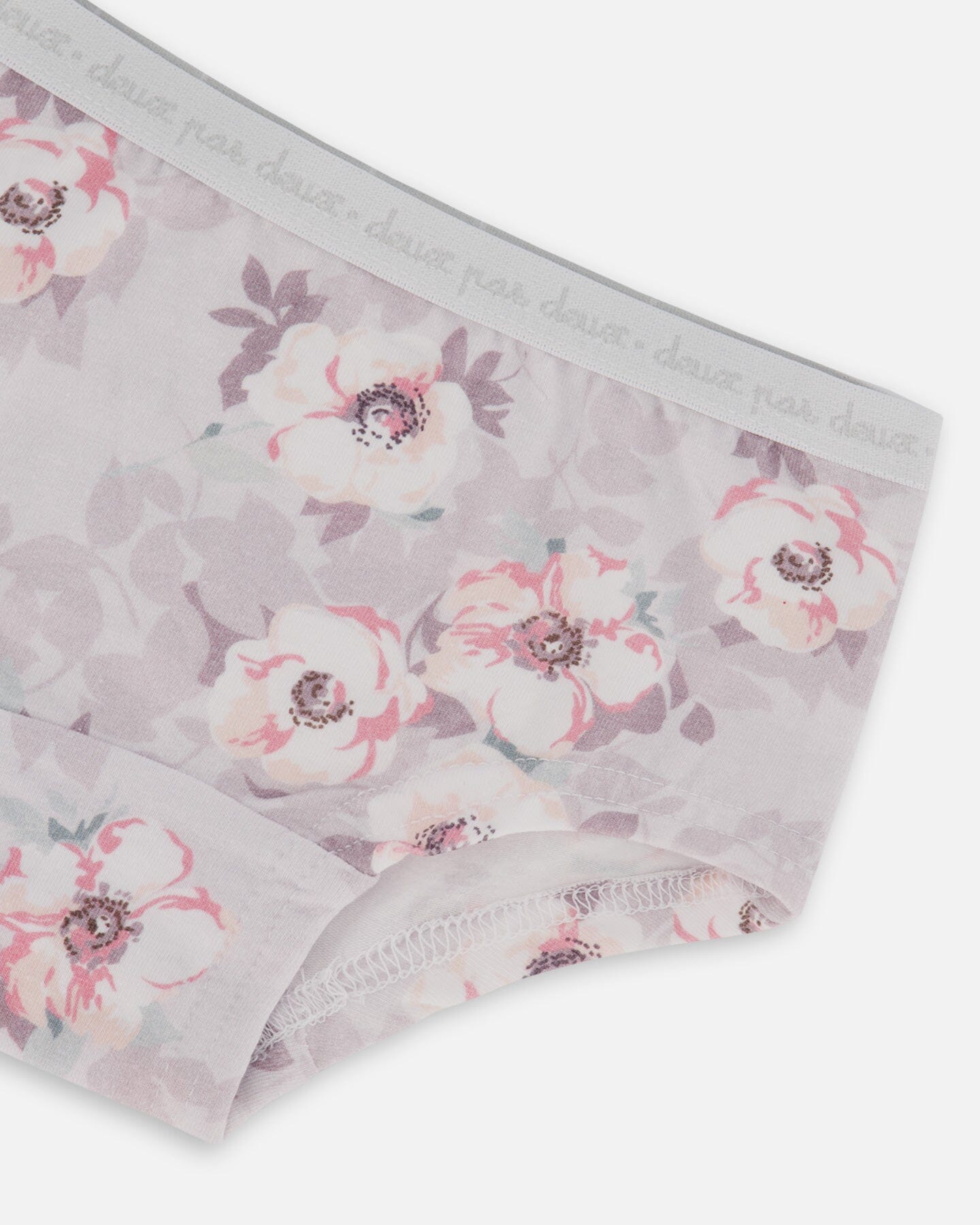 Printed Organic Cotton Boyshort Panty Pale Pink Flowers On Neutral Lilac