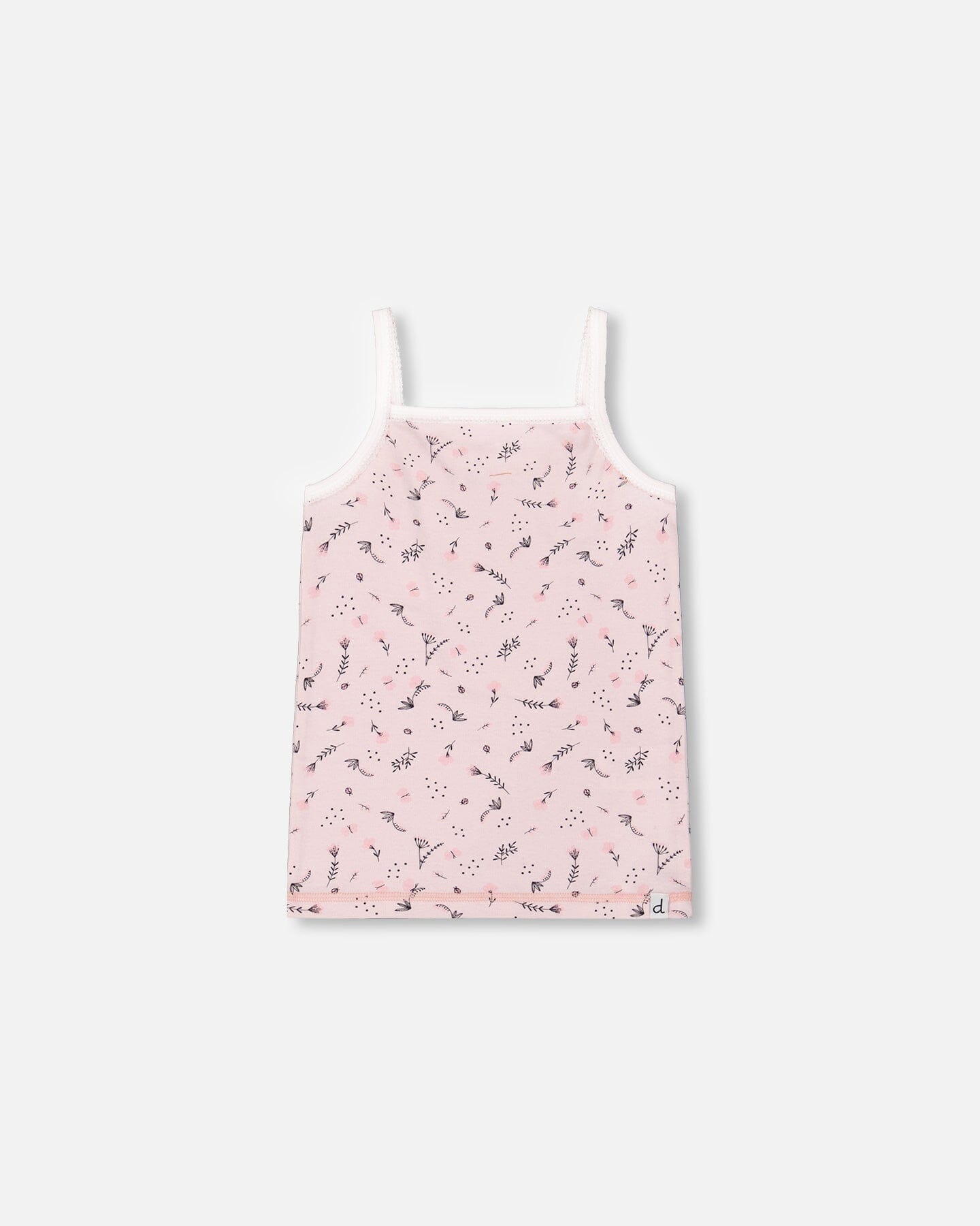 Printed Organic Cotton Tank Top Small Pink Flowers On Pale Pink Background
